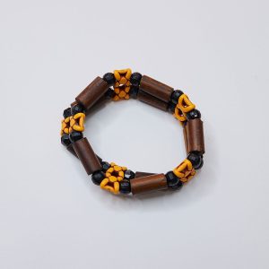 Brown & Yellow Wood Bead Bracelet